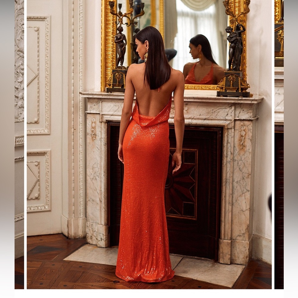 Alamour the label sequence orange dress.